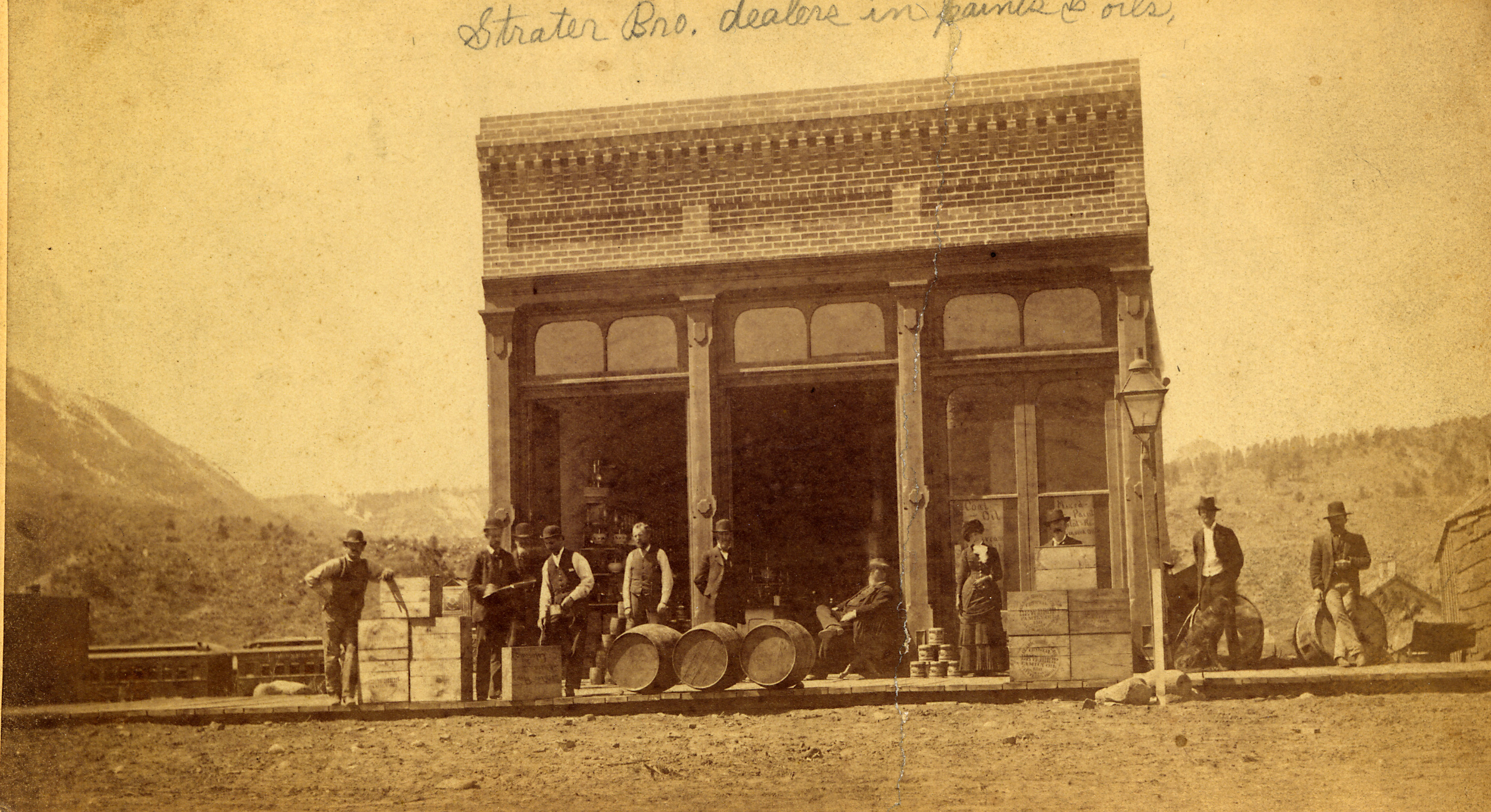 Historical Image of Exterior with Train in Background The Strater Hotel Durango Colorado